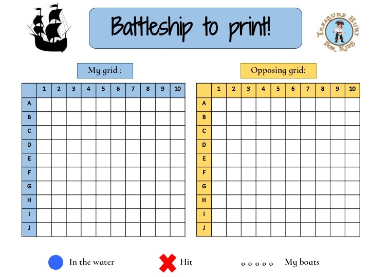 Printable battleship game Treasure hunt 4 Kids free games for kids