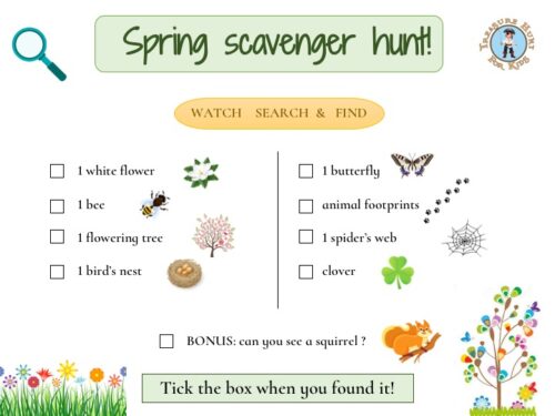 Free printable spring scavenger hunt for kids