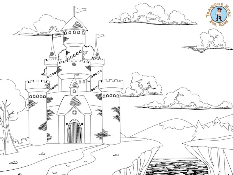 Fortified castle colouring for kids