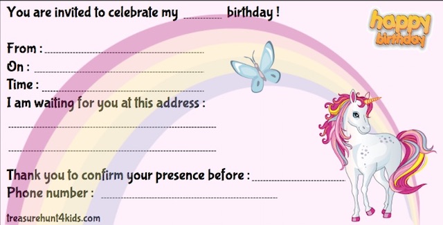 Unicorns birthday party invitations