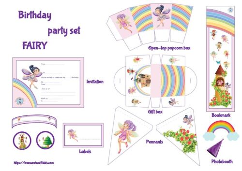 Fairy birthday party set for kids to print