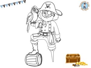 Printable coloring page for kids, pirate-themed