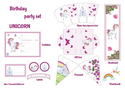 Printable Party supplies and decorations of unicorn