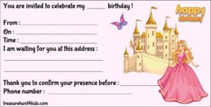 Printable princess birthday party invitation for kids