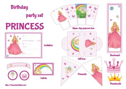 Princess birthday party set to print for kids