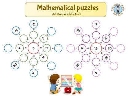 mathematical puzzles for kids: additions and subtractions