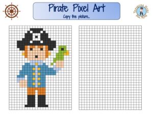 Pirate pixel art for kids to print : discover all our pirate party games