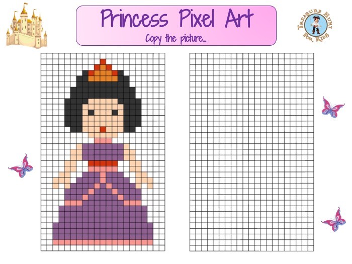 Printable princess pixel art for kids