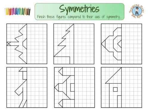 Printable axis of symmetry exercices for kids