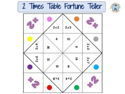 2 times table fortune teller or cootie catcher: printable math worksheet