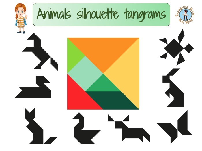 Animals silhouette tangrams - Treasure hunt 4 Kids - Free games