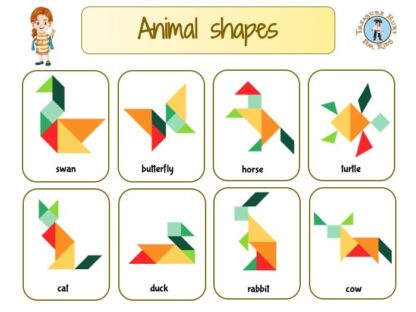 Printable templates for tangram animal puzzles