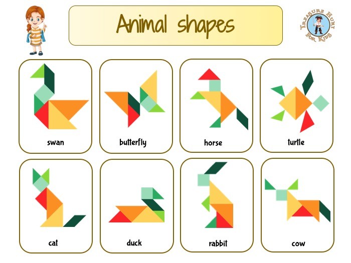 Tangram animal puzzles - Treasure hunt 4 Kids - Free games