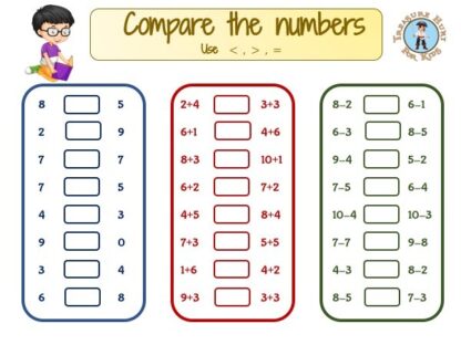 Comparing numbers: free math worksheet Fisrt grade