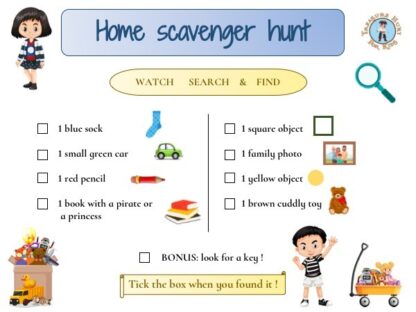 Printable Home scavenger hunt for kids game