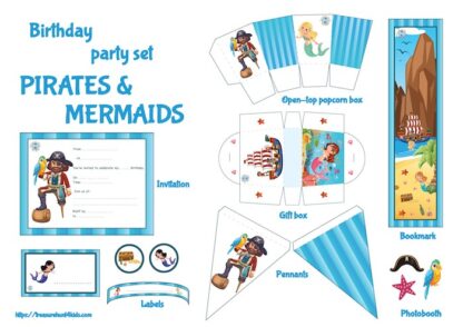 Pirates & mermaids birthday party printables for unique decoration