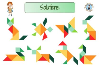 templates and solutions for tangram puzzle game for kids