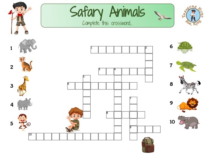 Crossword safary animals to print for your kids