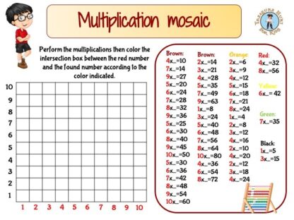 Multiplication mosaic math worksheet to print for kids