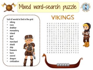 Viking mixed word-search puzzle for kids to print
