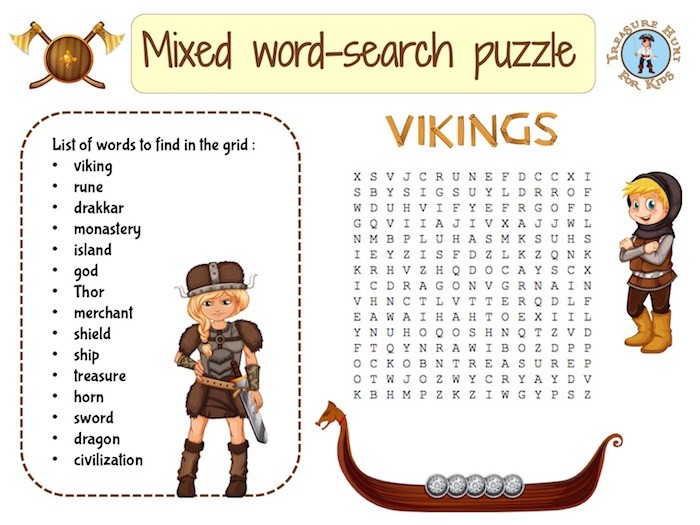 Viking mixed Word Search puzzle - Treasure hunt 4 Kids