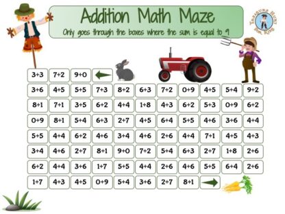 Addition math maze worksheet to print