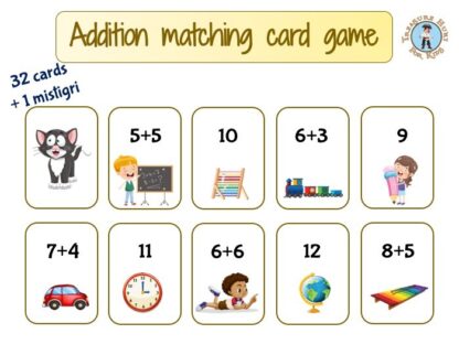 Addition matching card game to print