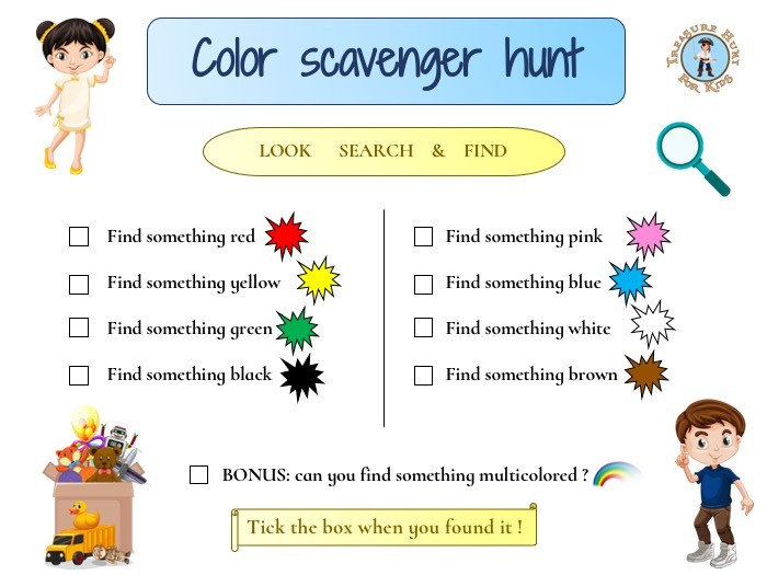 Printable color scavenger hunt for kids for free