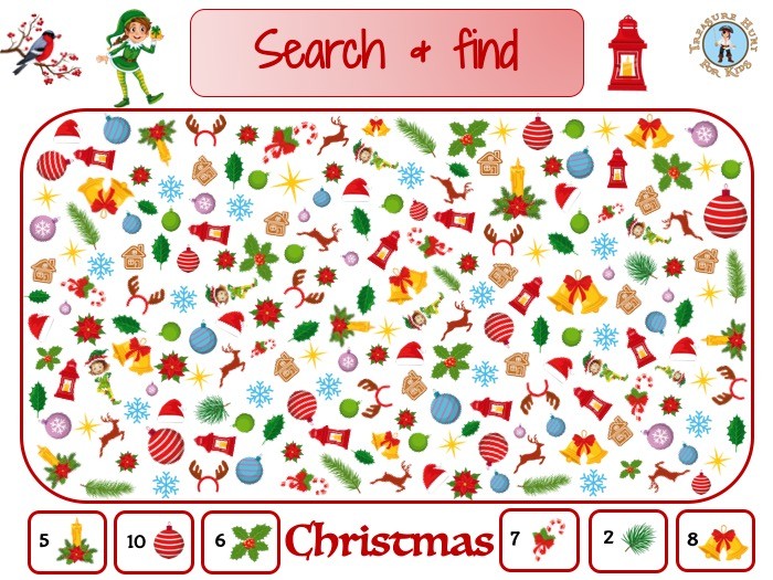 Christmas search and find to print for kids activity