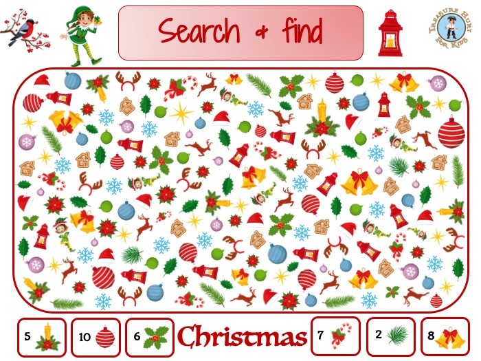 Christmas Search And Find Treasure Hunt 4 Kids Printable Activity