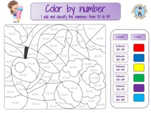 Color by addition - Math color by number worksheet - Treasure hunt 4 Kids