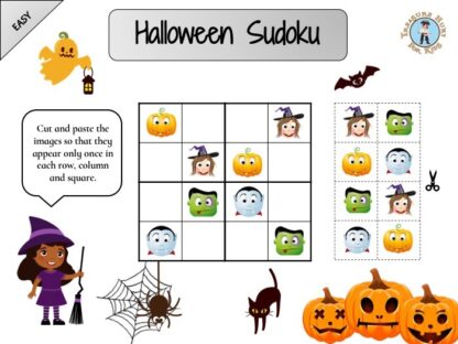 Halloween sudoku puzzle for kids to print