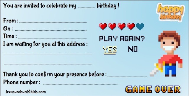 Video game birthday party invitation to print