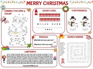 Christmas placemat - Free printable activity for kids - Treasure hunt 4 ...