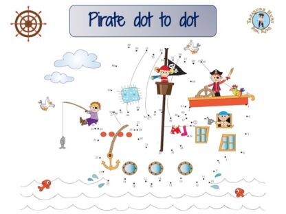 Pirate dot to dot: draw the lines connecting the dots in order to reveal the outline of a pirate ship.