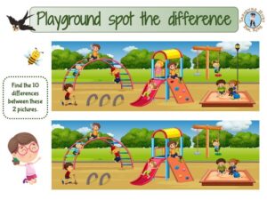 Playground spot the difference - free printable game - Treasure hunt 4 Kids