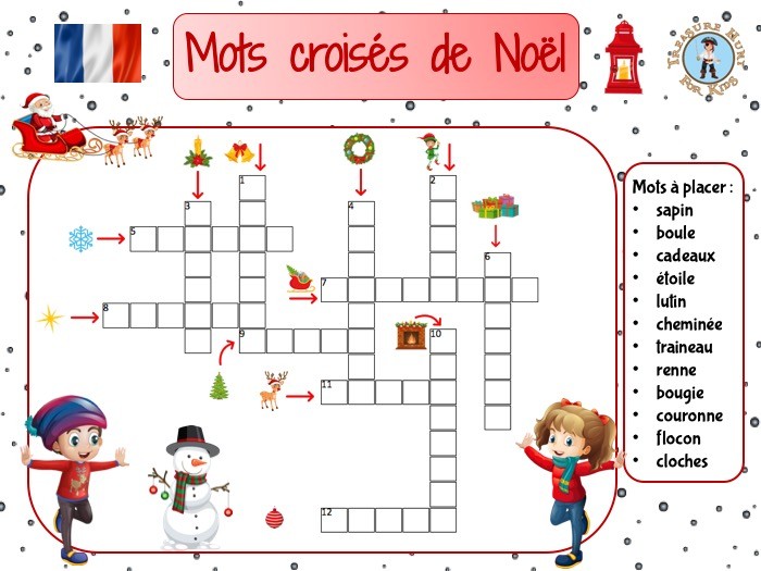 French Christmas Crossword - Learning game - Treasure hunt 4 Kids