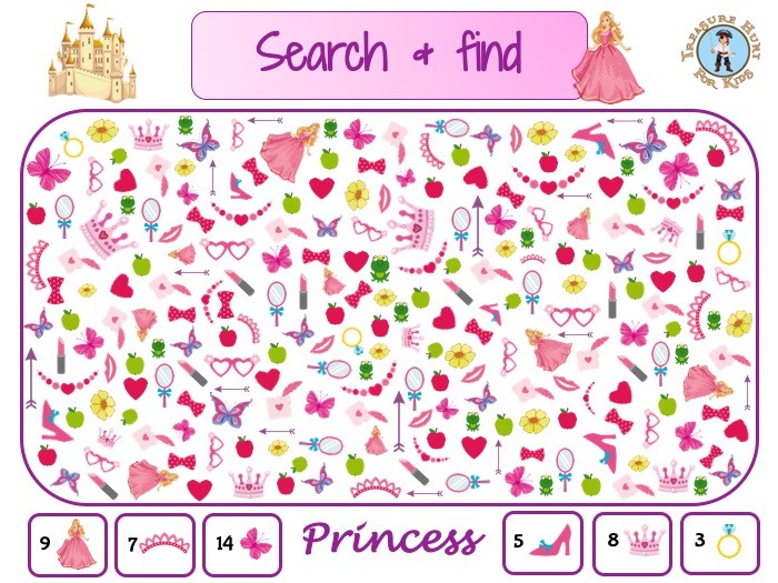Princess search and find to print for kids