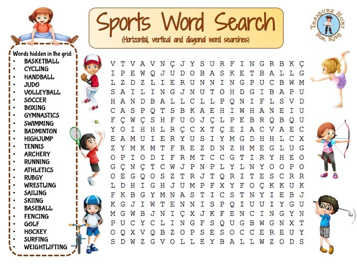 sports word search puzzle free game treasure hunt 4 kids