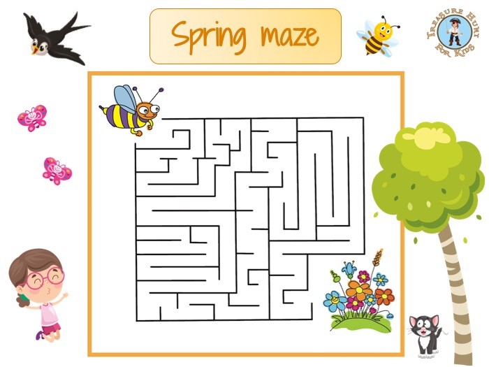Spring maze for kids to print