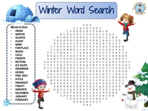 Winter word search puzzle for kids