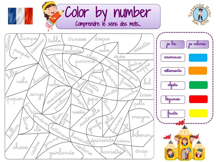 French Colour By Numbers Worksheet