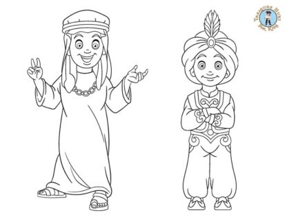 Middle Eastern children coloring page