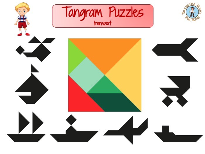 Printable Tangram Puzzles Transport Shapes Treasure Hunt 4 Kids