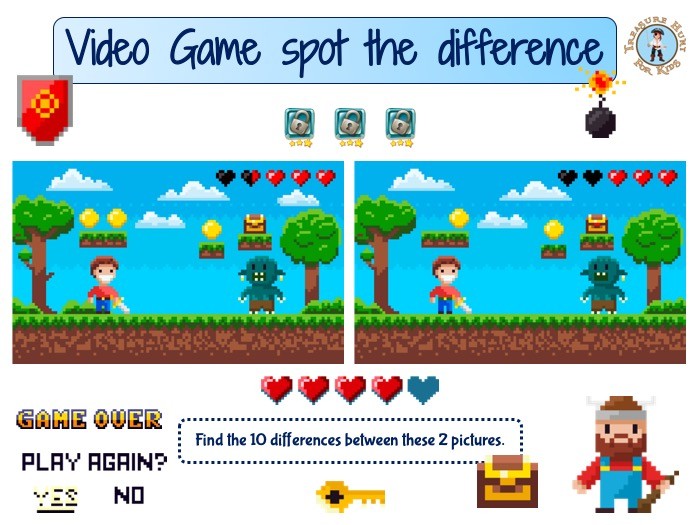 Video Game spot the difference - Printable game - Treasure hunt 4 Kids