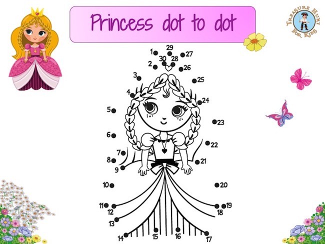 Princess Dot To Dot Treasure Hunt 4 Kids Printable Game