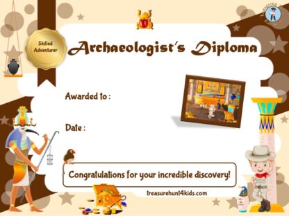 archaeologist certificate to print, Egypt-themed