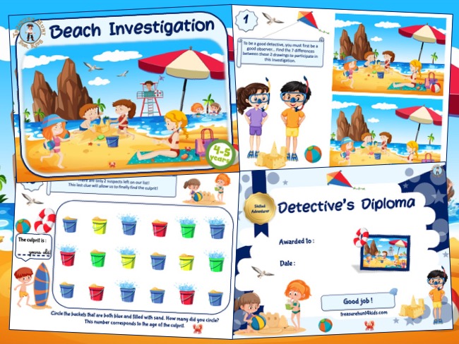 Beach detective mystery game for kids