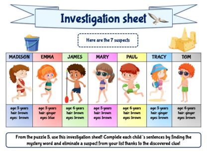 Beach investigation party game for kids