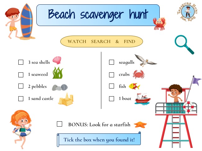 Beach Scavenger Hunt - Treasure hunt 4 Kids - free games